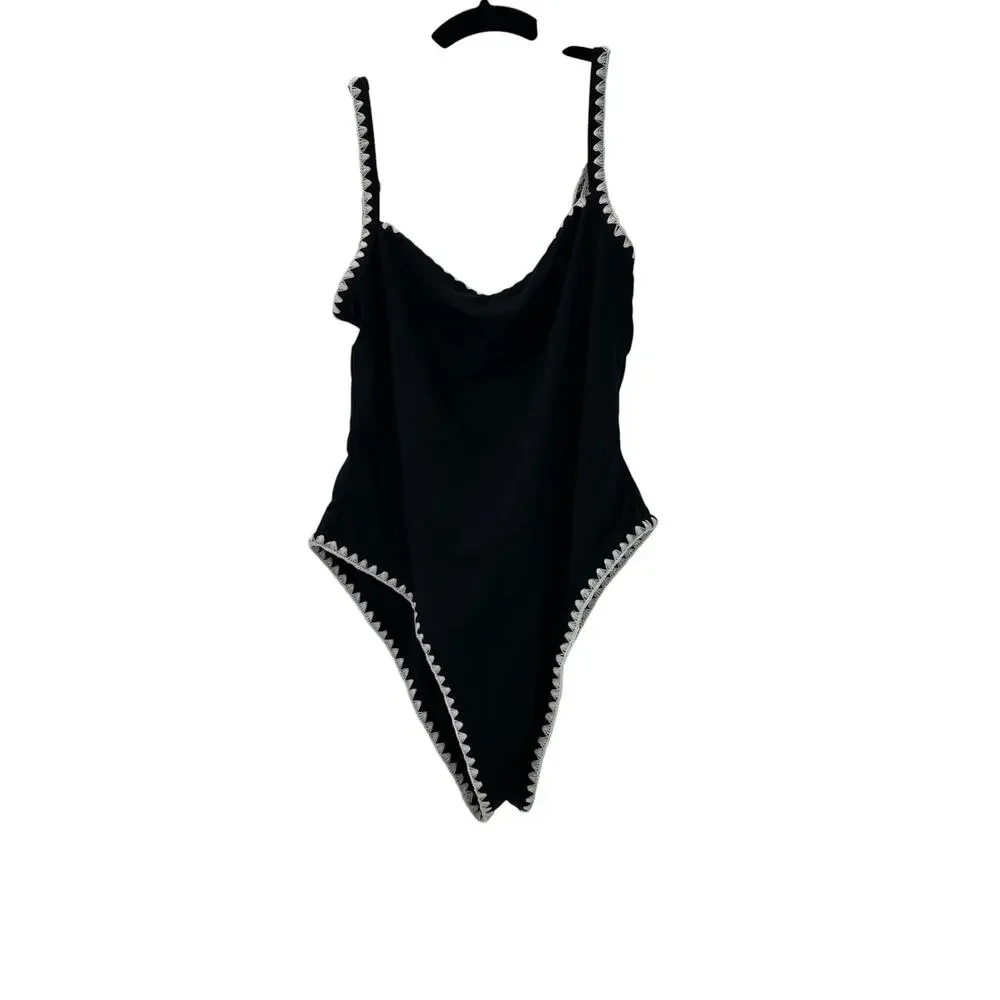 L*Space Nadia One-Piece Swimsuit Sensual Solid Black Cream Size Large NWT - Picture 5 of 10